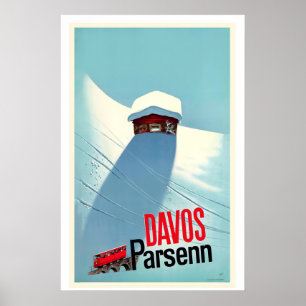 Davos Parsenn Suisse Affiche de ski vintage