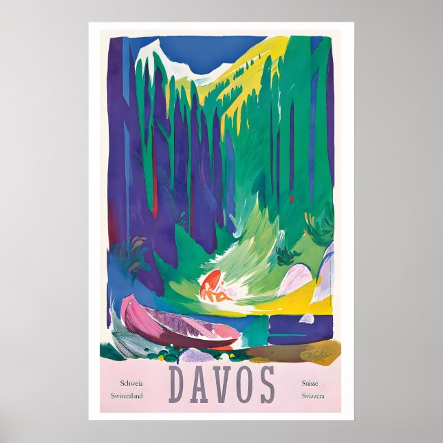 Davos Parsenn Switzerland Vintage Travel Poster (Devant)