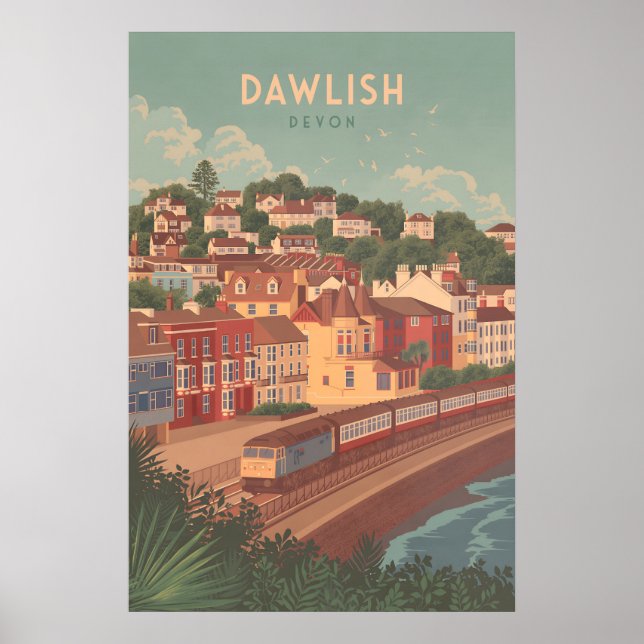 Dawlish Devon Affiche de voyage au bord de la mer (Devant)