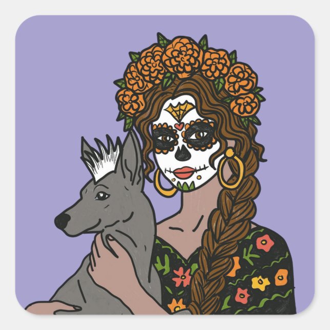 Day of the Dead Marigold and Xolo Dog Stickers (Devant)