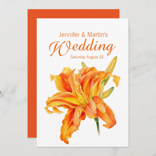 Daylily Hemerocallis faire-part de mariage florale (Devant / Derrière)