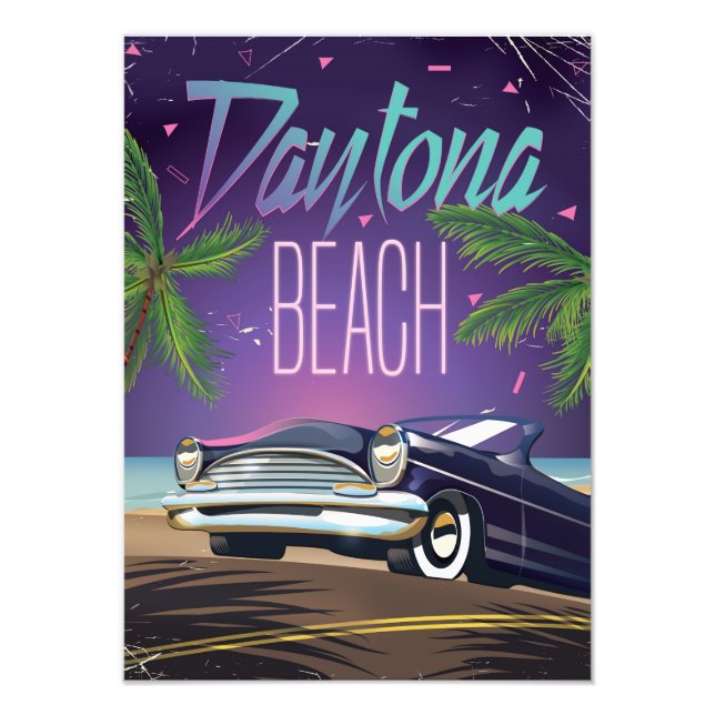 Daytona Beach Vintage Voiture poster de voyage (Devant)