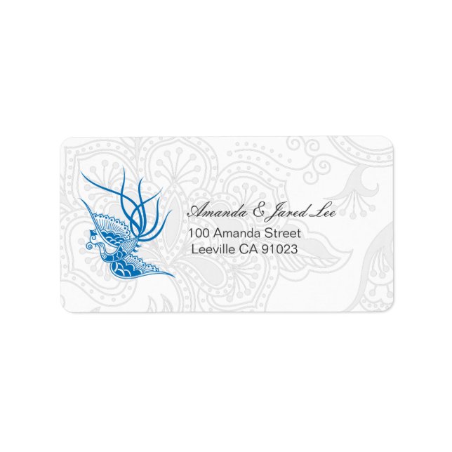 Dazzling Blue Bird & Floral Mariages Étiquettes de (Devant)
