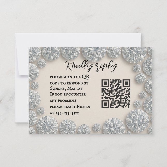 Dazzling Diamond QR Code Mariage Carte RSVP (Devant)