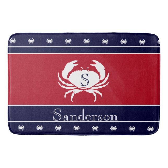 De Bain Monogramme Rouge Blanc Noir Crabe Cuisine Tapis (Devant)