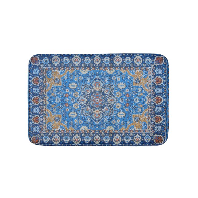 De Bain Tapis Persan Turc Bleu Oriental Antique (Devant)