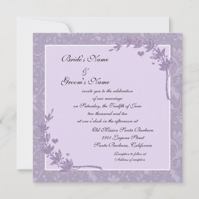 De belles invitations de mariage florales lavande (Devant)