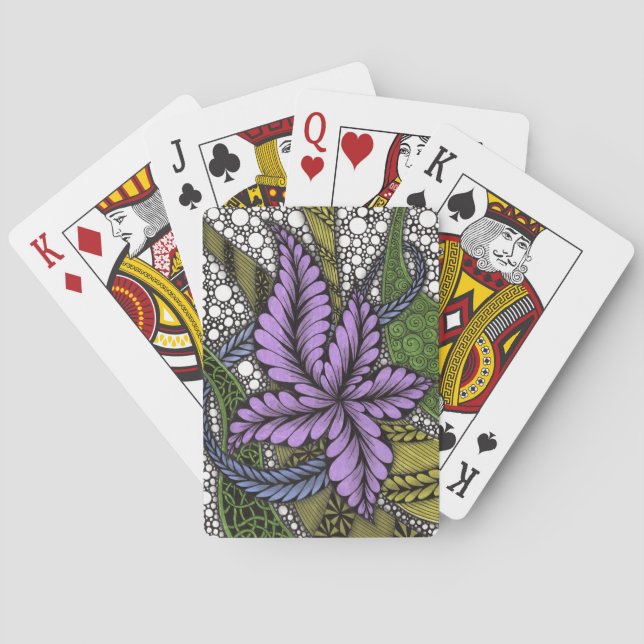 De Cartes Doodle Zen Abstrait Fleur Violette Olive Verte Jeu (dos)