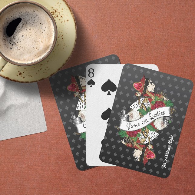 De Cartes Filles Jeu Nuit | Jeu sur les dames Reine des Coeu (Featuring the Queen Of Hearts in tribute to Alice in Wonderland with the phrase “Game On Ladies” )