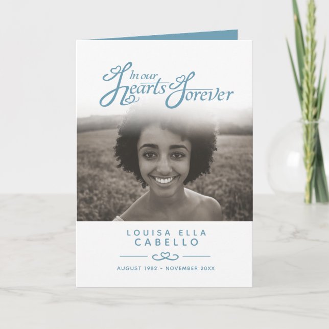 De coeurs blanc bleu de programme de funérailles (Devant)