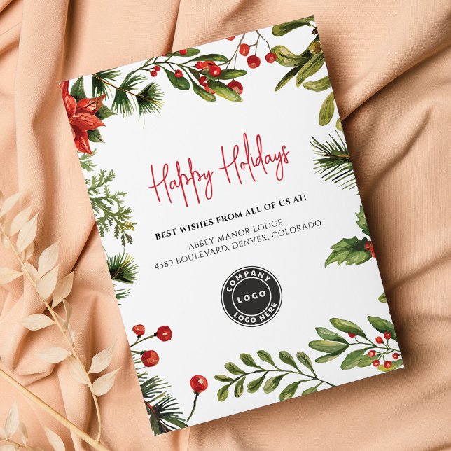 De Correspondance Ajouter le logo d'entreprise Noël Carte d'entrepri (Business Logo Poinsettia Christmas Holidays Greetings Card)