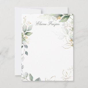 De Correspondance Aquarelle feuillage vert et or Carte à billet plat