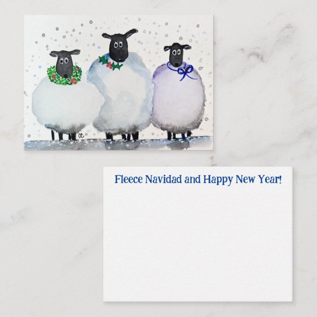 De Correspondance Aquarelle Noël et Carte pour notes du Nouvel An (Devant / Derrière)