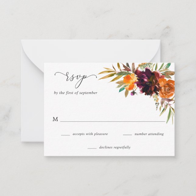 De Correspondance Automne Floral Russe Mariage Mini carte RSVP (Devant)