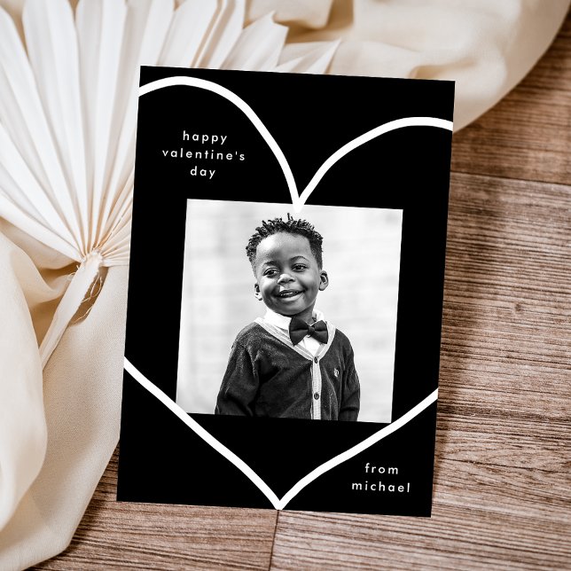 De Correspondance Black Simple Heart Classroom Carte Saint Valentin (Créateur téléchargé)