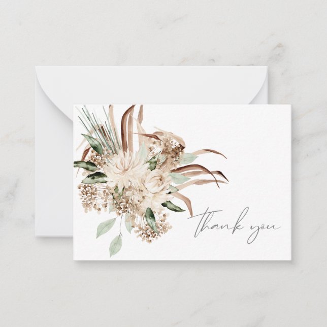 De Correspondance Boho Bohemian Beige Floral Merci Carte Note (Devant)