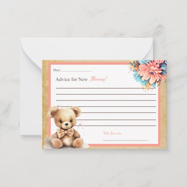 De Correspondance Boho Pink Bear Baby shower Conseils pour la carte  (Devant)