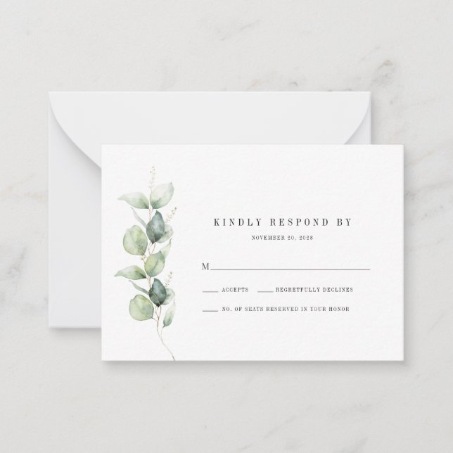 De Correspondance Budget Eucalyptus Greenery Wedding Carte RSVP (Devant)