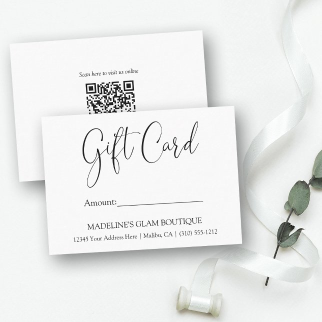 De Correspondance Calligraphie moderne Business QR Code carte cadeau (Customize to change your personalized text style, size or color. Add your QR Scan code on back.)