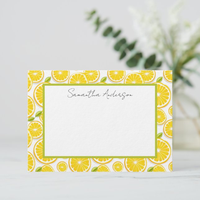 De Correspondance Carte à note plat personnalisée Citrus citron (Debout devant)