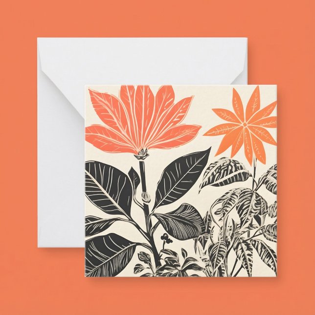 De Correspondance Carte à plat plante (Woodcut effect house plants flat card.)