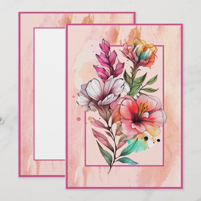 De Correspondance Carte blanche rose et violet fleur sauvage (Devant / Derrière)