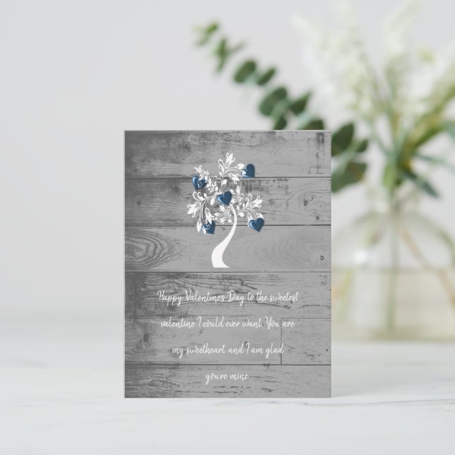 De Correspondance Carte Bleue Valentine Coeurs Arbre Note Plat (Debout devant)