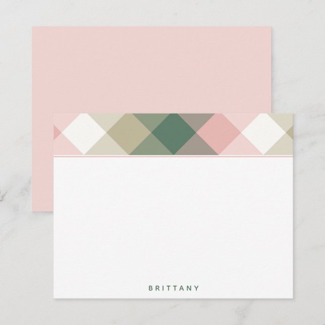 De Correspondance Carte Chic Pink Green Plaid Personnalisée Flat Not (Devant / Derrière)