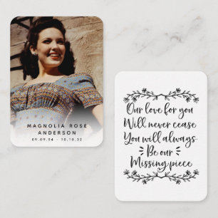 De Correspondance Carte commémorative simple photo Sympathy Funeral