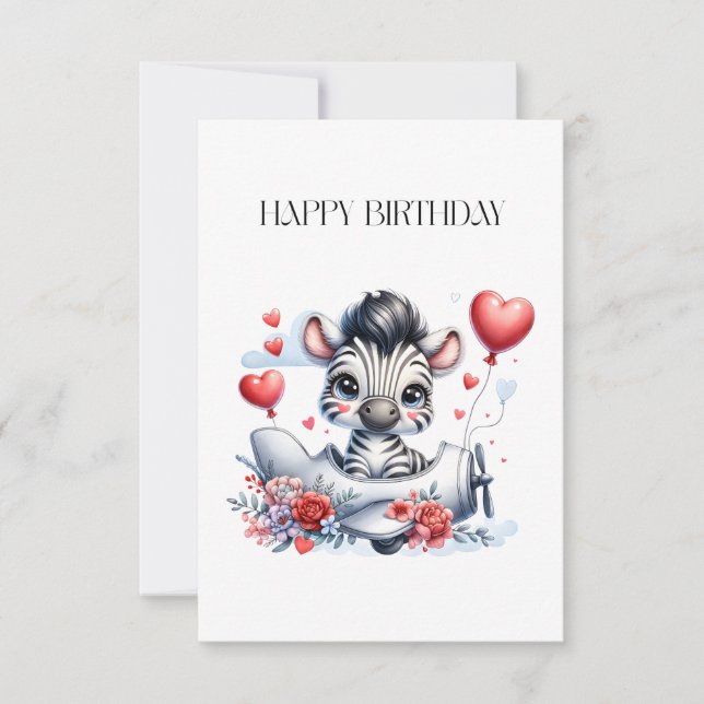 De Correspondance Carte d'anniversaire Zèbre Avion (Devant)