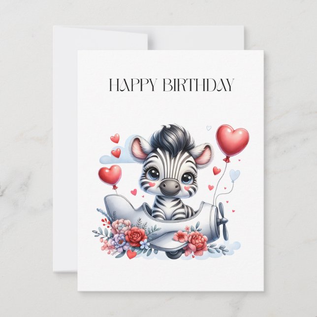 De Correspondance Carte d'anniversaire Zèbre Avion (Devant)