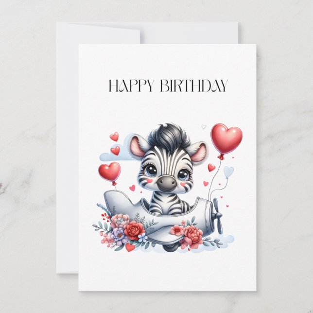 De Correspondance Carte d'anniversaire Zèbre Avion (Devant)