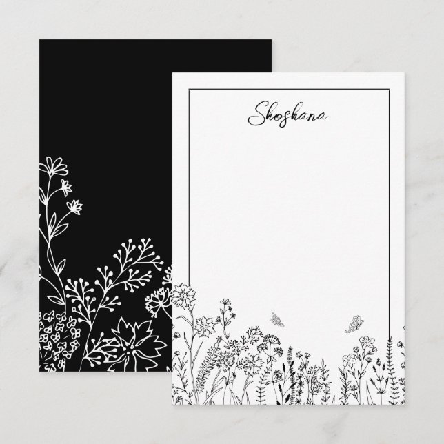 De Correspondance Carte Design Script Floral Sketch Note (Devant / Derrière)