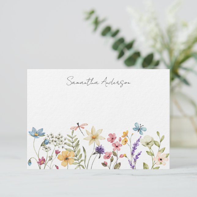 De Correspondance Carte florale Fleur sauvage plat personnalisée (Debout devant)
