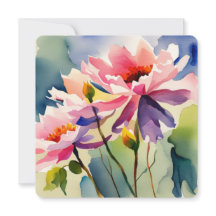 Carte Greeting Card with Watercolor Flowers - 2