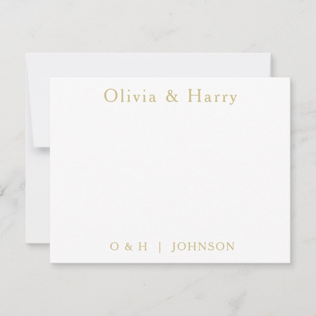 De Correspondance Carte Monogram Elegant Gold White Wedding Note (Devant)