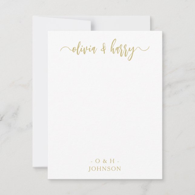 De Correspondance Carte Monogram Elegant Gold White Wedding Note (Devant)