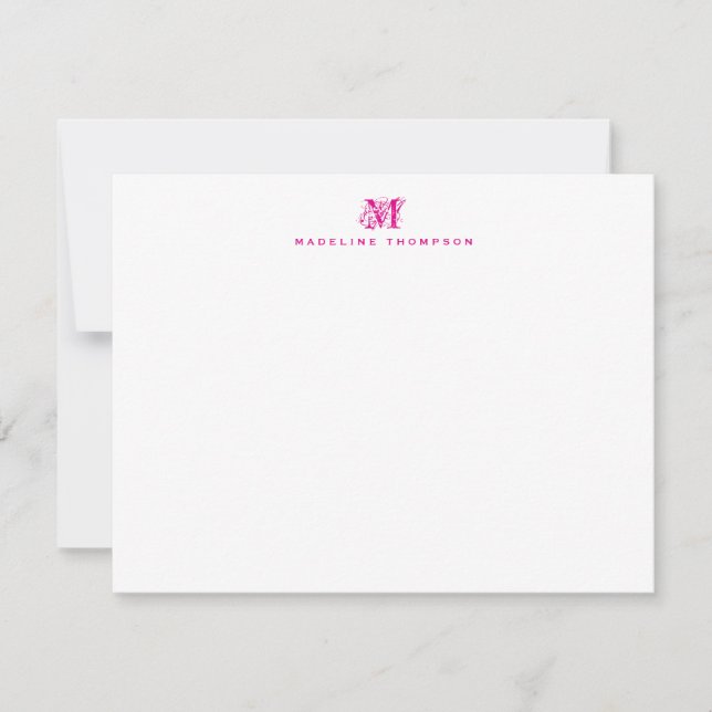 De Correspondance Carte Monogram Simple Magenta Note (Devant)