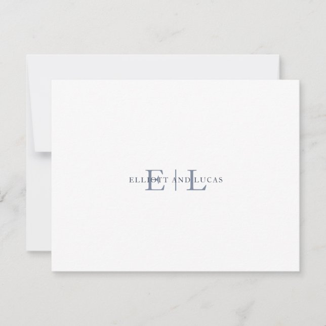De Correspondance Carte Monogramme Mariage Bleu Blanc (Devant)