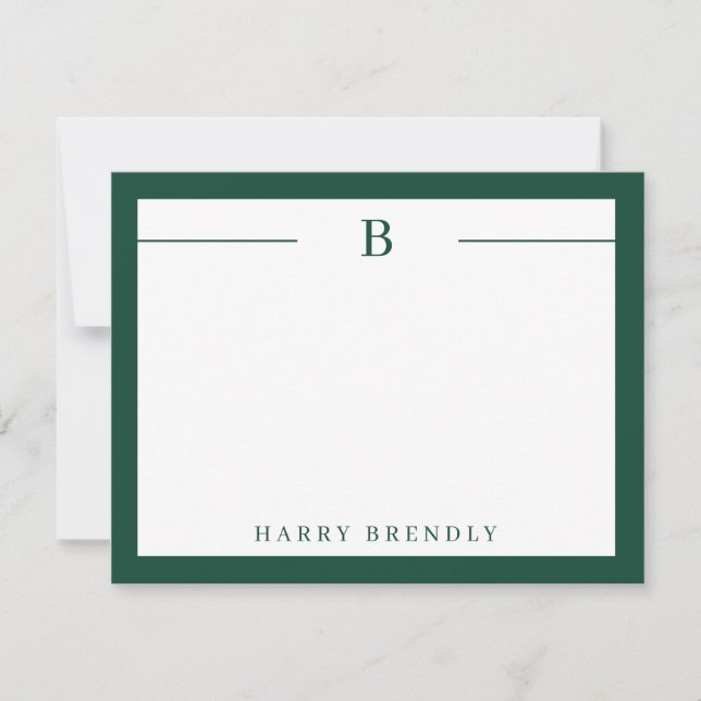 De Correspondance Carte Monogramme moderne Bordure verte blanc plat (Devant)