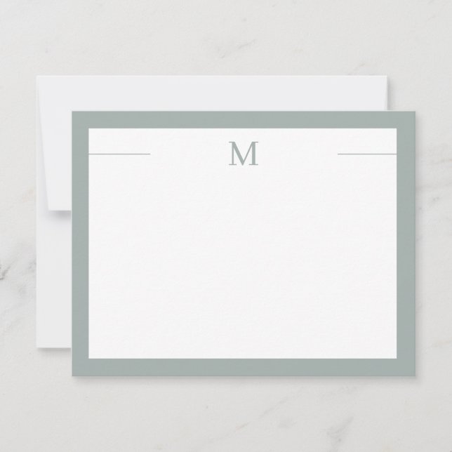 De Correspondance Carte Monogramme moderne image Sage blanc plat (Devant)