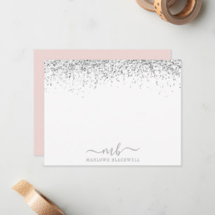 De Correspondance Carte Monogramme Parties scintillant Argent Rose P