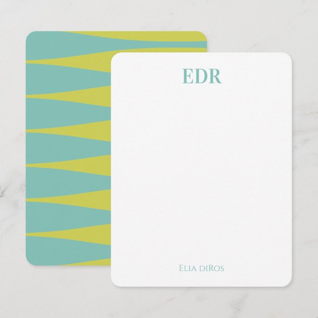 De Correspondance Carte Note Monogramme Bleu et Vert (Devant / Derrière)