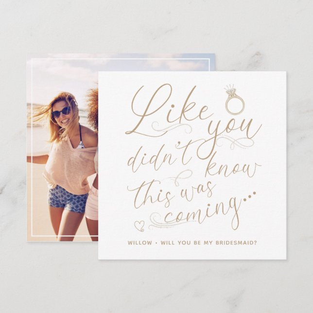 De Correspondance Carte Photo Bridesmaid Demande Gold & White (Devant / Derrière)