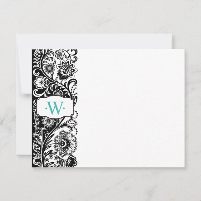 De Correspondance Carte pour notes latéral floral monogramme personn (Devant)
