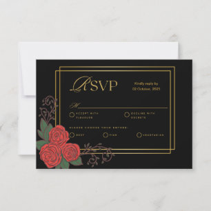 De Correspondance Carte RSVP Black Gold Red Rose Floral Wedding