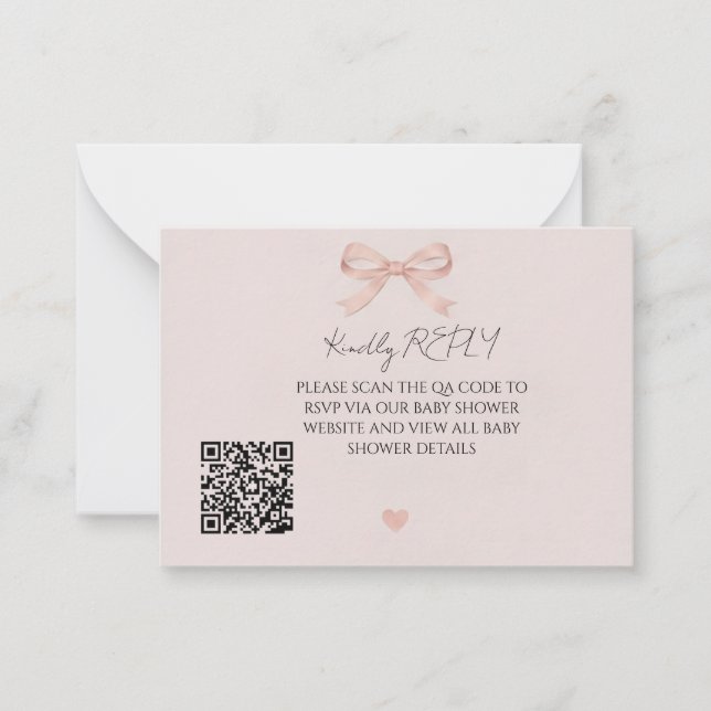 De Correspondance Carte RSVP Coquette à Ruban Rose QR Code (Devant)