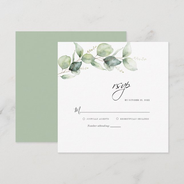 De Correspondance Carte RSVP Eucalyptus Feuille Greenery Wedding (Devant / Derrière)