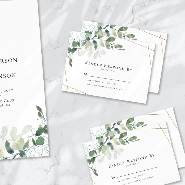 De Correspondance Carte RSVP Eucalyptus Gold Wedding (Créateur téléchargé)