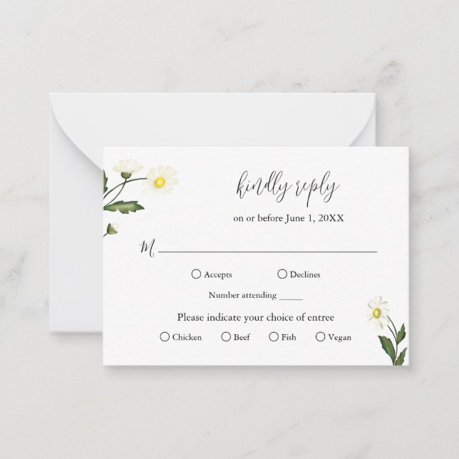 De Correspondance Carte RSVP Mini Mariage Floral Rustique Blancs (Devant)